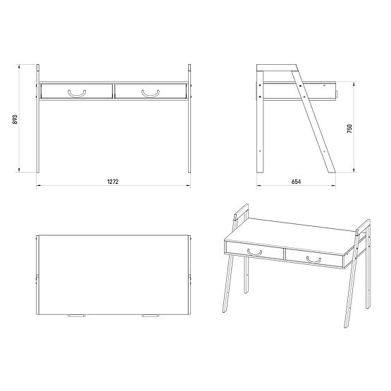 2v1 Posteljica in pisalna miza CONE 120x60 - WHITE