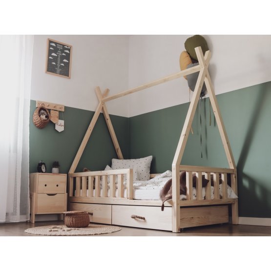 Otroška lesena postelja TIPI - naravna