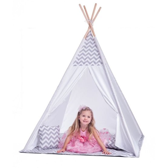 Otroški teepee šotor sivo-bel
