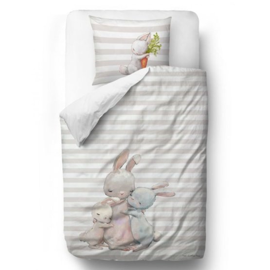 Gospod. Gozdna šola posteljnina Little Fox - zajčki - 100 x 130 cm + 60 x 40 cm