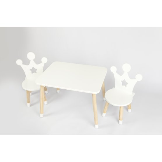 Otroška mizica s stolčkoma - Krona - bele barve