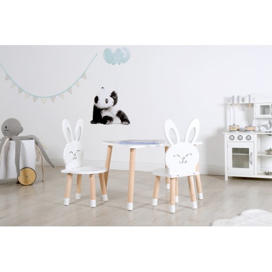 Otroška mizica s stolčkoma - Zajček - bele barve