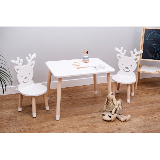 Otroška mizica s stolčkoma - Jelen - bele barve