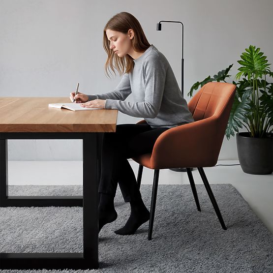 4x Oblazinjeni stol s kvadratnim prešitjem Bakreni LUXANO Črne noge