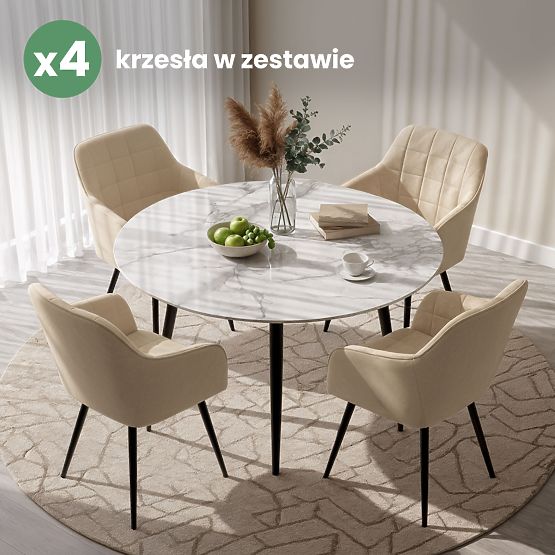 4x Oblazinjeni stol s kvadratnim prešitjem Bež LUXANO Črne noge