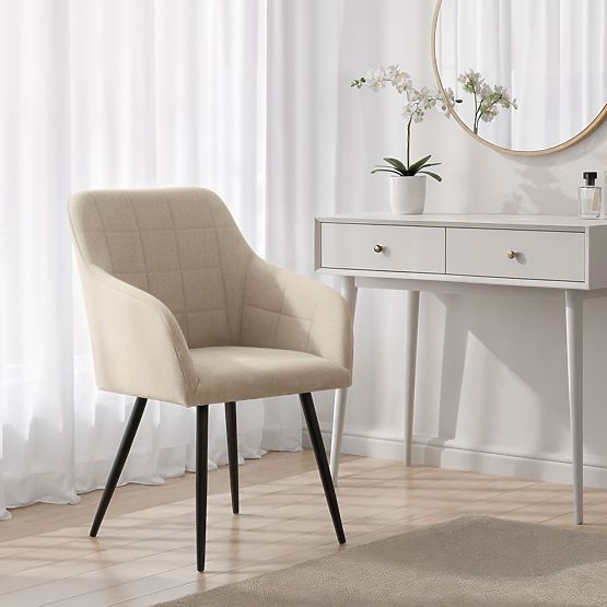 4x Oblazinjeni stol s kvadratnim prešitjem Bež LUXANO Črne noge tkanina Lumos