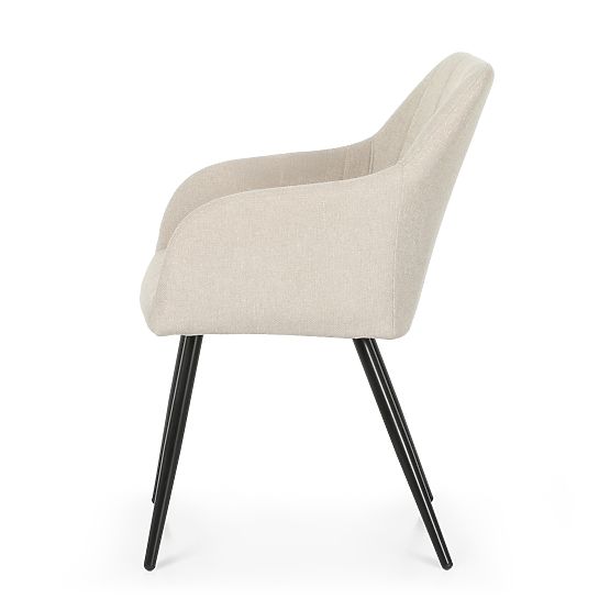 4x Oblazinjeni stol s kvadratnim prešitjem Bež LUXANO Črne noge tkanina Lumos