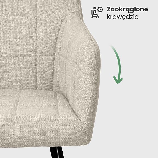 4x Oblazinjeni stol s kvadratnim prešitjem Bež LUXANO Črne noge tkanina Lumos