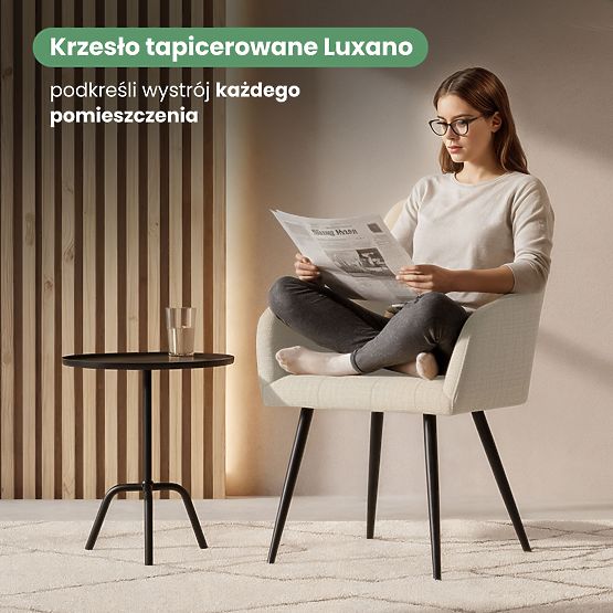 4x Oblazinjeni stol s kvadratnim prešitjem Bež LUXANO Črne noge tkanina Lumos