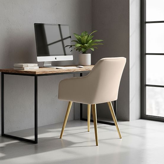 4x Oblazinjeni stol s kvadratnim prešitjem Bež LUXANO Zlate noge