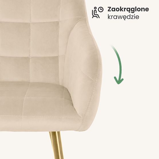 4x Oblazinjeni stol s kvadratnim prešitjem Bež LUXANO Zlate noge