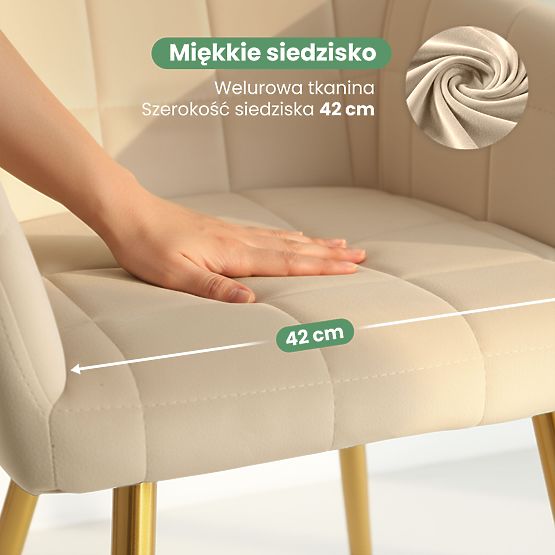 4x Oblazinjeni stol s kvadratnim prešitjem Bež LUXANO Zlate noge