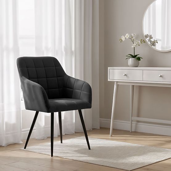 4x Oblazinjeni stol s kvadratnim prešitjem Črna LUXANO Črne noge