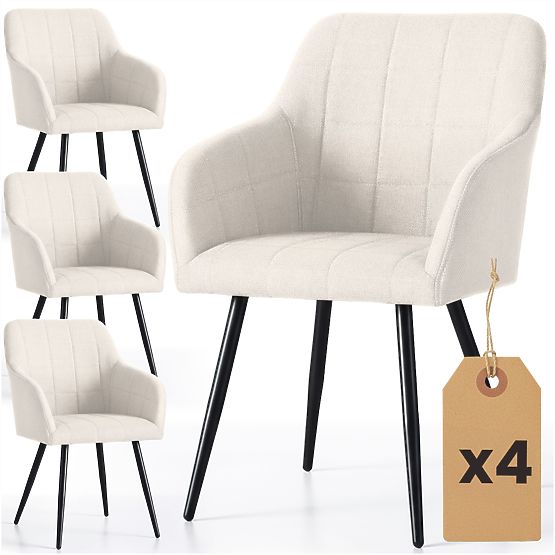 4x Oblazinjeni stol s kvadratnim prešitjem Krem LUXANO Črne noge tkanina Lumos