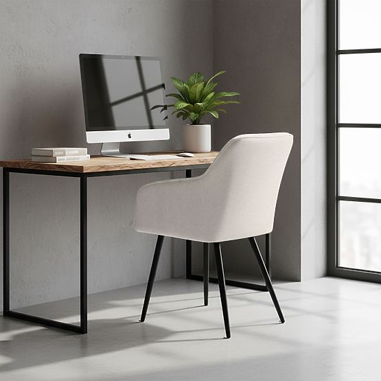 4x Oblazinjeni stol s kvadratnim prešitjem Krem LUXANO Črne noge tkanina Lumos