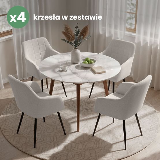 4x Oblazinjeni stol s kvadratnim prešitjem Krem LUXANO Črne noge tkanina Lumos