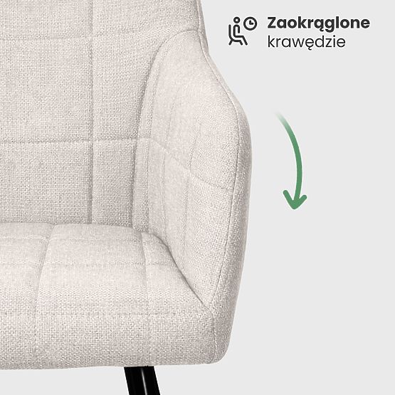 4x Oblazinjeni stol s kvadratnim prešitjem Krem LUXANO Črne noge tkanina Lumos