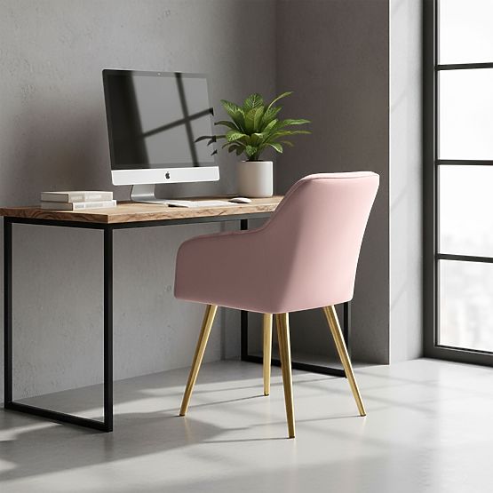 4x Oblazinjeni stol s kvadratnim prešitjem Puder Roza LUXANO Zlate noge