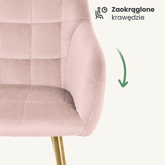 4x Oblazinjeni stol s kvadratnim prešitjem Puder Roza LUXANO Zlate noge