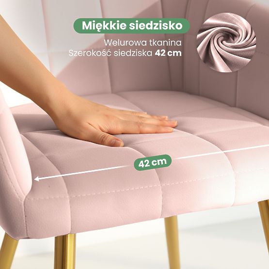 4x Oblazinjeni stol s kvadratnim prešitjem Puder Roza LUXANO Zlate noge