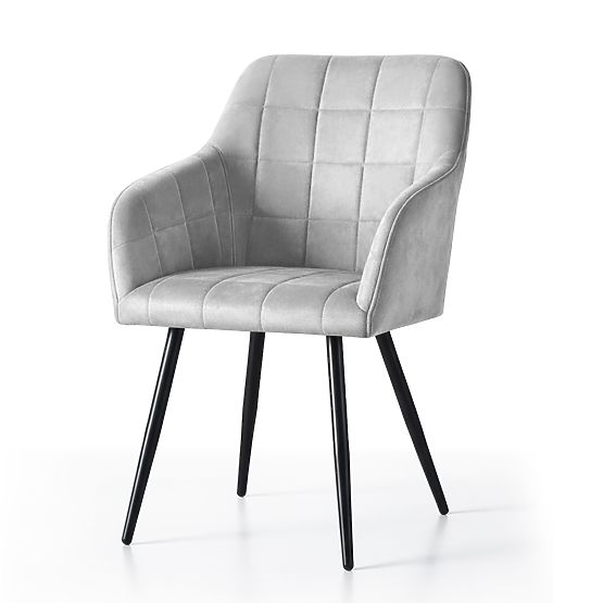 4x Oblazinjeni stol s kvadratnim prešitjem Siva LUXANO Črne noge