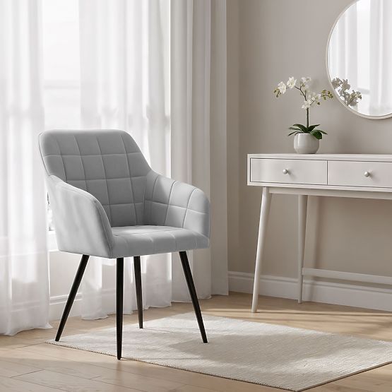 4x Oblazinjeni stol s kvadratnim prešitjem Siva LUXANO Črne noge