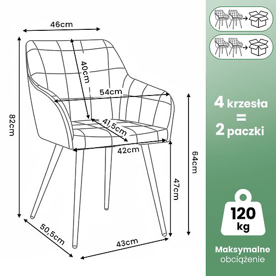 4x Oblazinjeni stol s kvadratnim prešitjem Siva LUXANO Črne noge