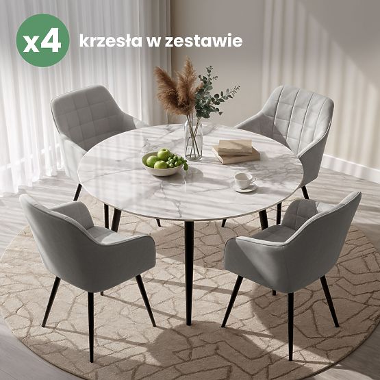 4x Oblazinjeni stol s kvadratnim prešitjem Siva LUXANO Črne noge