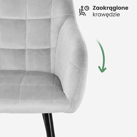 4x Oblazinjeni stol s kvadratnim prešitjem Siva LUXANO Črne noge