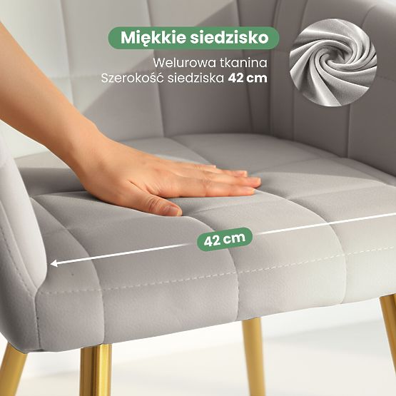 4x Oblazinjeni stol s kvadratnim prešitjem Siva LUXANO Zlate noge