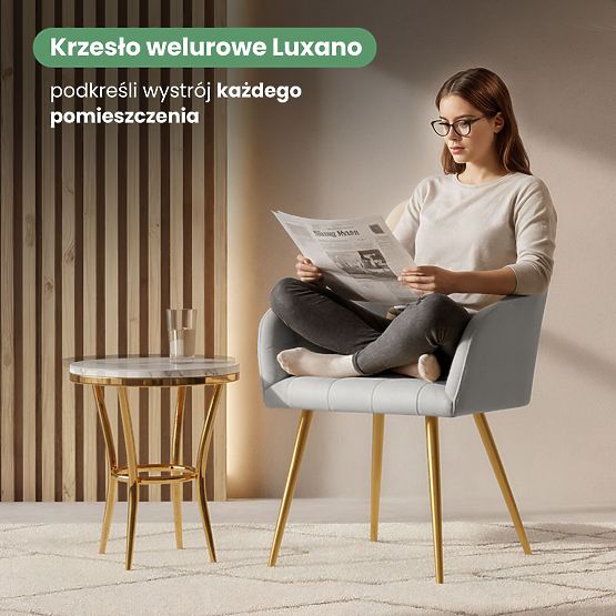 4x Oblazinjeni stol s kvadratnim prešitjem Siva LUXANO Zlate noge