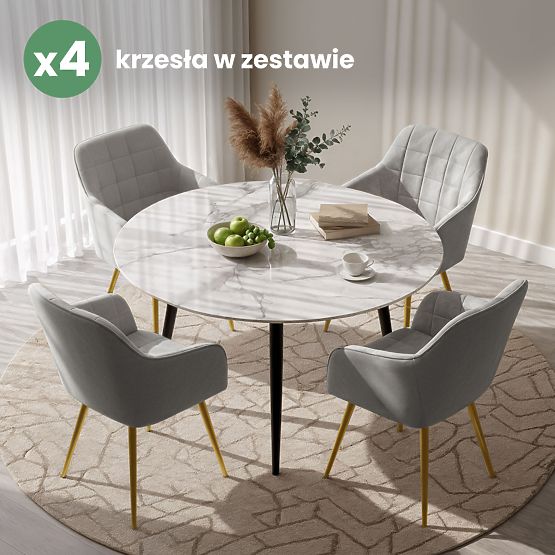 4x Oblazinjeni stol s kvadratnim prešitjem Siva LUXANO Zlate noge