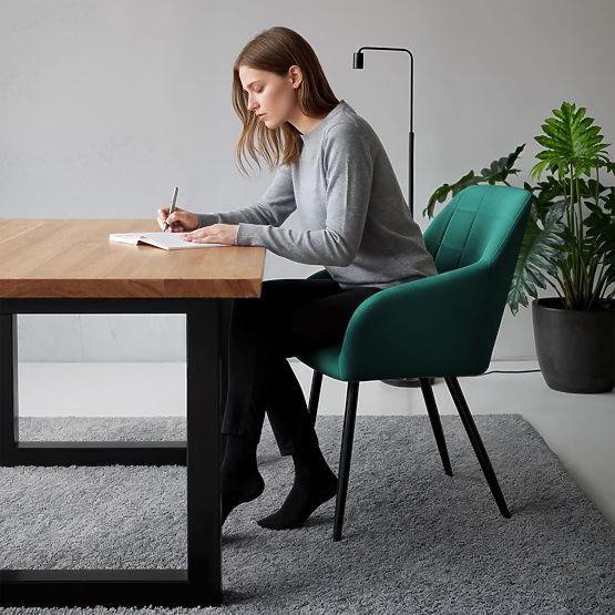 4x Oblazinjeni stol s kvadratnim prešitjem Steklenična Zelena LUXANO Črne noge