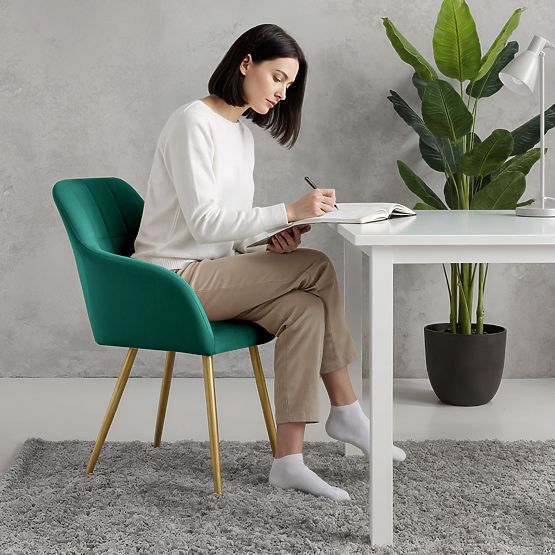 4x Oblazinjeni stol s kvadratnim prešitjem Steklenična Zelena LUXANO Zlate noge