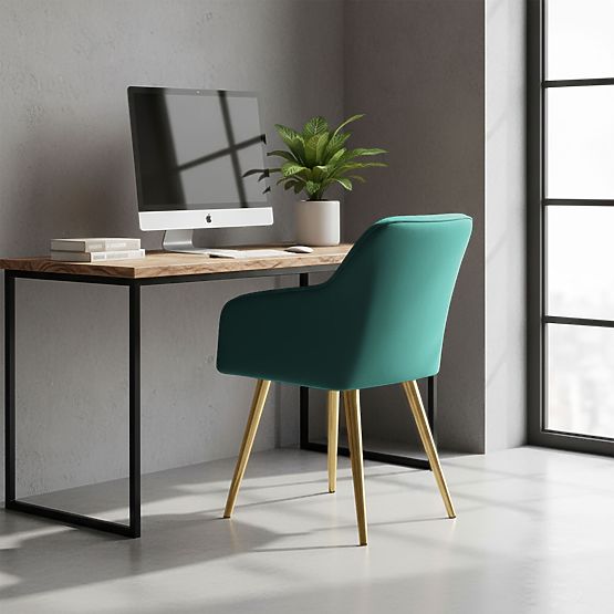 4x Oblazinjeni stol s kvadratnim prešitjem Steklenična Zelena LUXANO Zlate noge