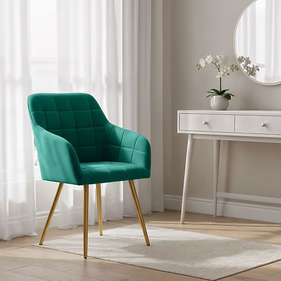 4x Oblazinjeni stol s kvadratnim prešitjem Steklenična Zelena LUXANO Zlate noge