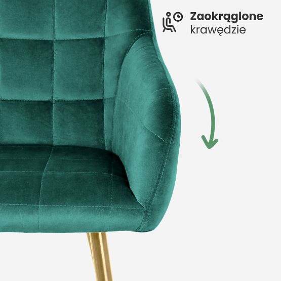 4x Oblazinjeni stol s kvadratnim prešitjem Steklenična Zelena LUXANO Zlate noge