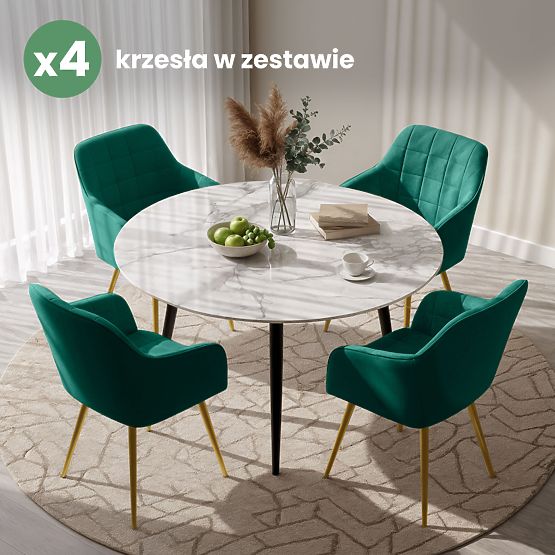 4x Oblazinjeni stol s kvadratnim prešitjem Steklenična Zelena LUXANO Zlate noge