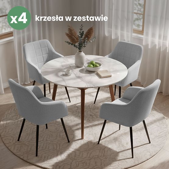 4x Oblazinjeni stol s kvadratnim prešitjem Svetlo Siva LUXANO Črne noge tkanina Lumos
