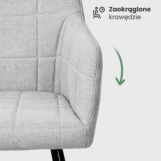 4x Oblazinjeni stol s kvadratnim prešitjem Svetlo Siva LUXANO Črne noge tkanina Lumos