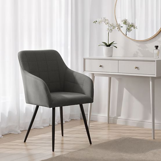 4x Oblazinjeni stol s kvadratnimi šivi Temno Grafit LUXANO Črne noge tkanina Lumos