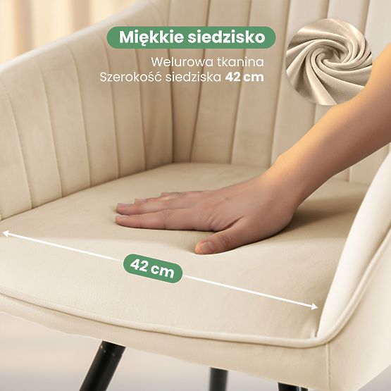 4x Žametni vrtljivi stol s prešitjem Bež TURNO Črne noge