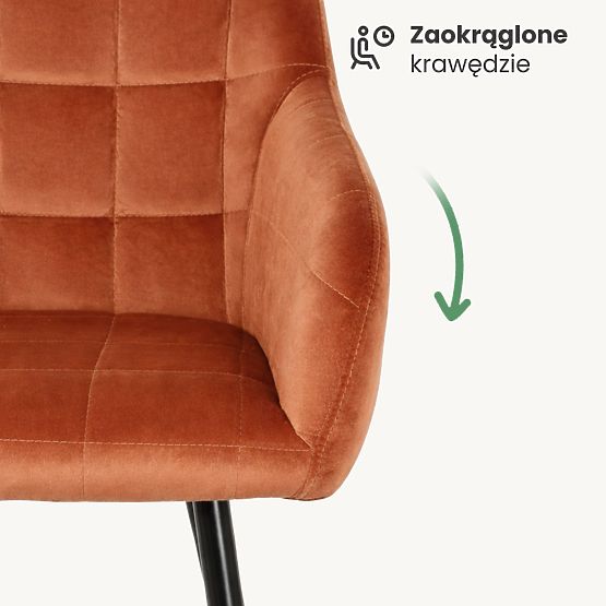 6x Oblazinjeni stol s kvadratnim prešitjem Bakrena LUXANO Črne noge