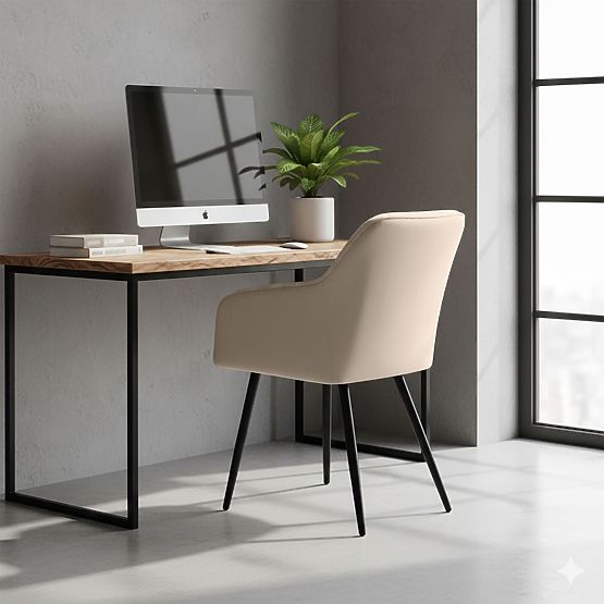 6x Oblazinjeni stol s kvadratnim prešitjem Bež LUXANO Črne noge