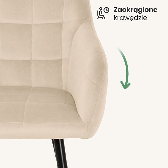 6x Oblazinjeni stol s kvadratnim prešitjem Bež LUXANO Črne noge