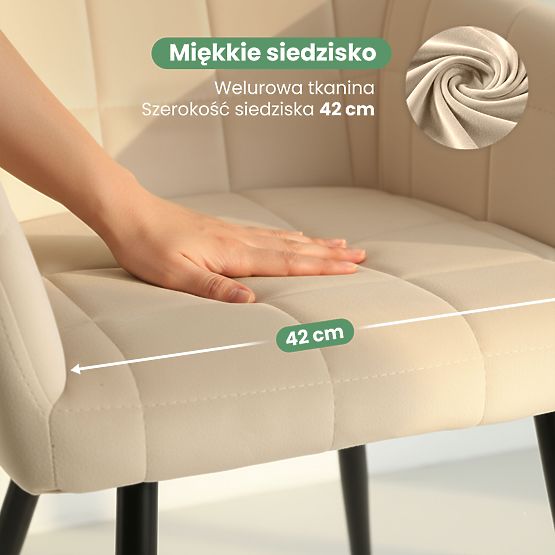 6x Oblazinjeni stol s kvadratnim prešitjem Bež LUXANO Črne noge