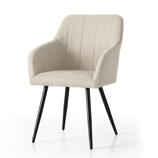 6x Oblazinjeni stol s kvadratnim prešitjem Bež LUXANO Črne noge tkanina Lumos