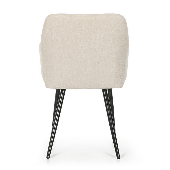 6x Oblazinjeni stol s kvadratnim prešitjem Bež LUXANO Črne noge tkanina Lumos