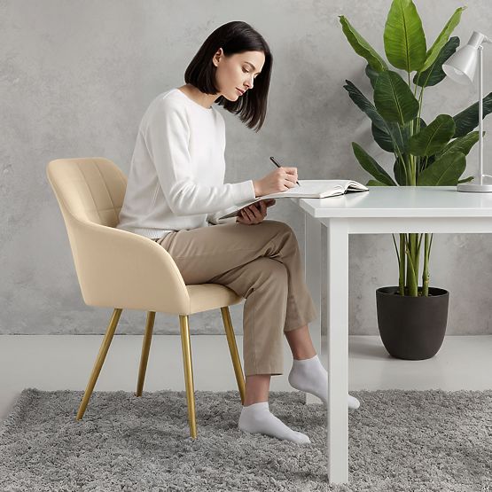 6x Oblazinjeni stol s kvadratnim prešitjem Bež LUXANO Zlate noge