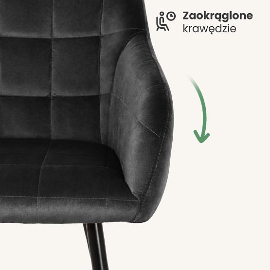 6x Oblazinjeni stol s kvadratnim prešitjem Črna LUXANO Črne noge